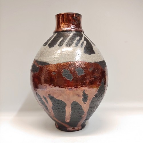 #221193 Raku Vase Black/White/Copper 10x6 $29 at Hunter Wolff Gallery